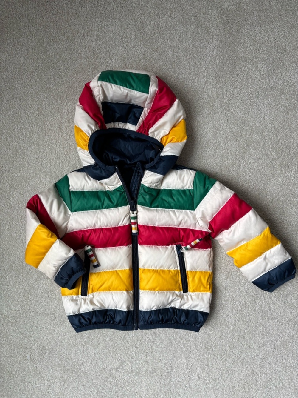 Hudson’s Bay Style Striped Toddler Puffer Jacket 12-24M Multicolor Hooded coat